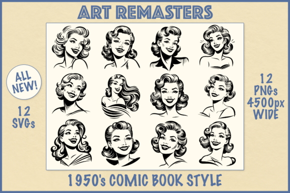 50s Style Women Comic Book Illustrations for Branding and Marketing
