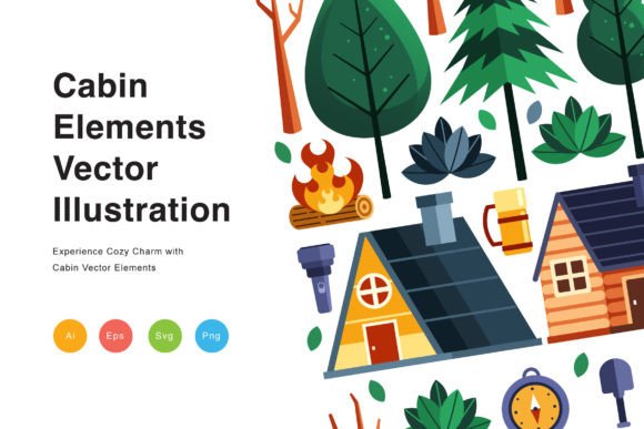Cabin Elements Vector Illustration for Crafting and Graphics