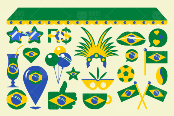 Cartoon Brazil Flag Illustrations for Embroidery
