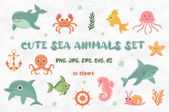 Cute Sea Animals Set for Crafting and Design