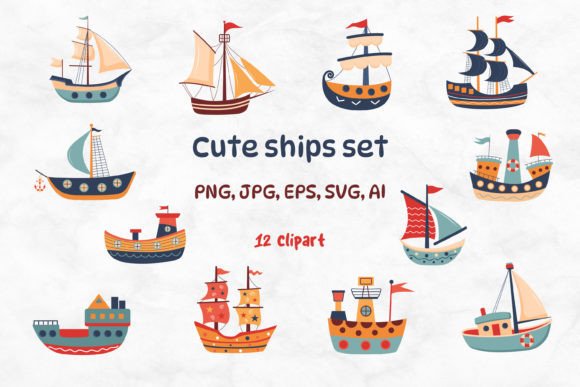 Cute Ships Set: A Playful Graphic Asset for Local Branding
