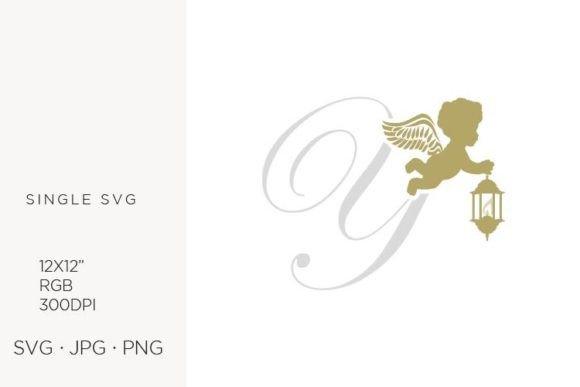 Golden Baby Angel with Lantern, Letter Y Graphics