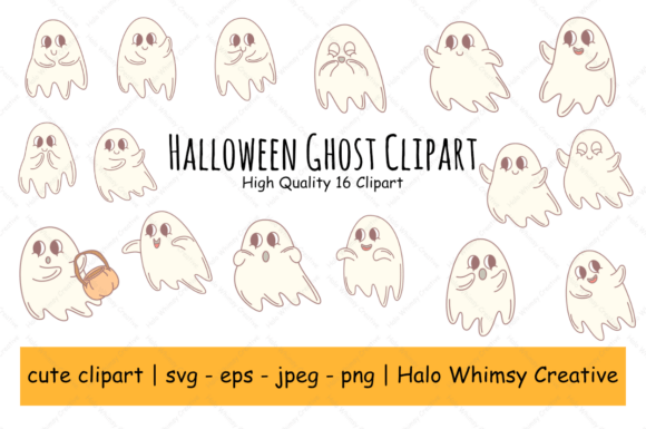 Halloween Ghost Clipart: A Playful Graphic Asset for Seasonal Content