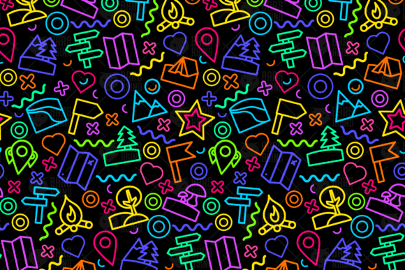 Neon Camping Seamless Pattern for Branding and Marketing