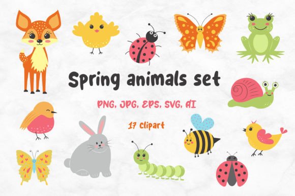 Spring Animals Set: Vibrant Graphics for Content Publishing