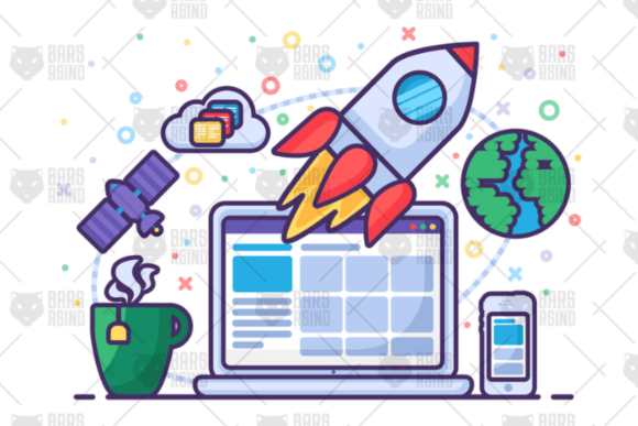 Startup with Rocket Concept Illustration Graphics