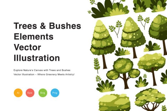 Trees and Bushes Elements Vector Illustration for Graphics