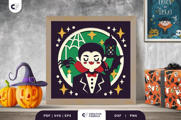Vampire and Spider Web 3D Shadow Box